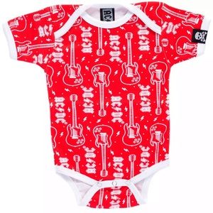 Sourpuss AC/DC Print One Piece Baby Romper Red Guitars RocknRoll Music ACDC 3-6M